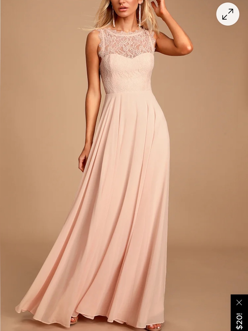 Lulus Divine Evening Blush Pink Lace Chiffon Maxi Dress NWT